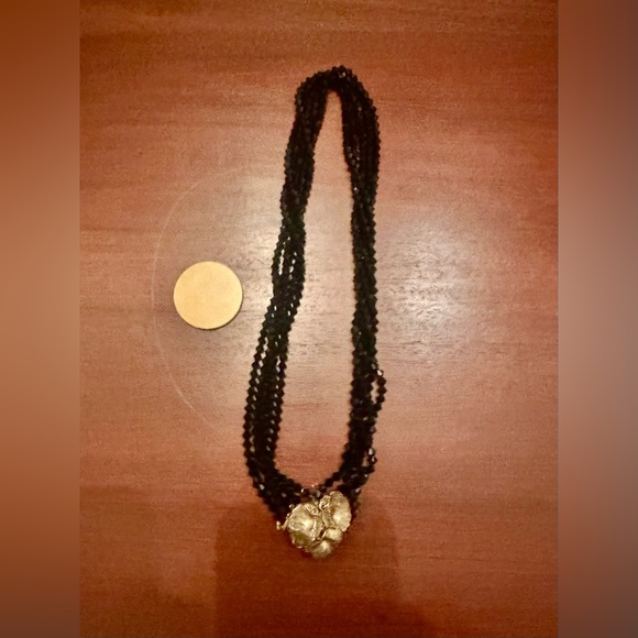 Antique Multi Strand Black Faceted Crystal Bead Necklace with Gold Plated Clasp - Picture 5 of 6